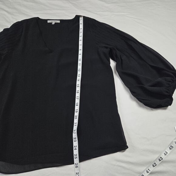 Naked Zebra Top Black V-Neck Blouse Sheer Pleated Balloon Sleeves Large - Picture 8 of 9
